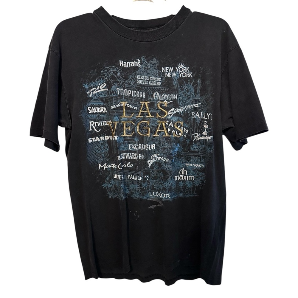 Vintage 90s Embroidered Graphic Tee Las Vegas Tee Shirt Large